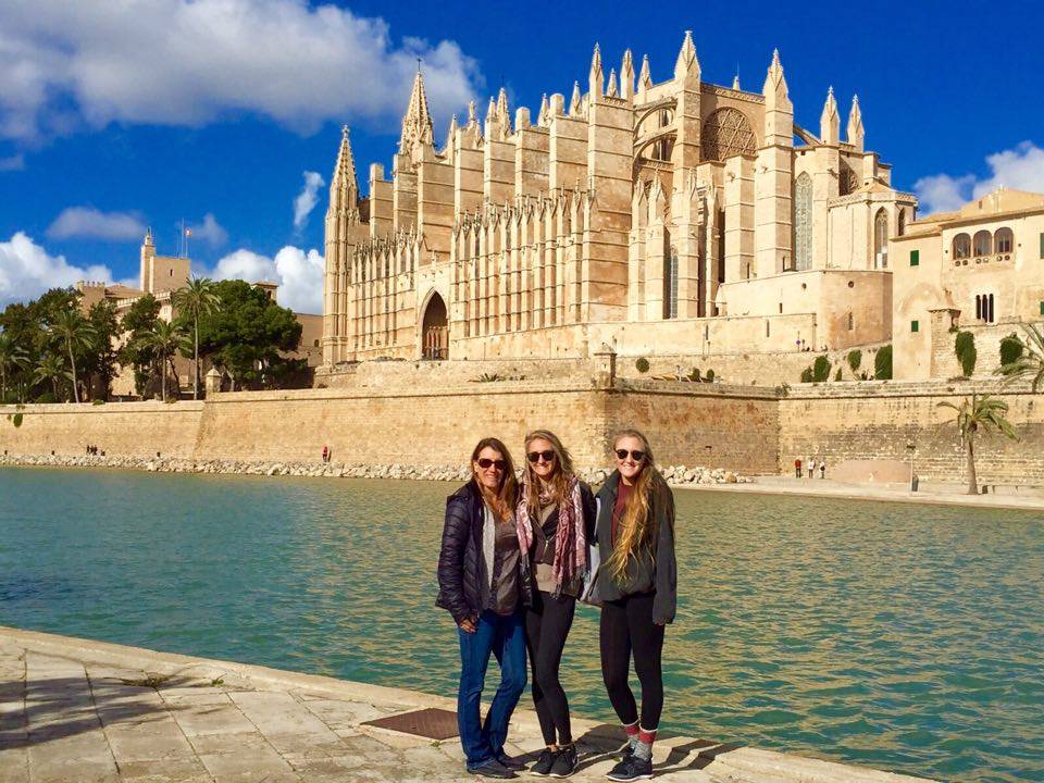 Three women standing in front of cathedral in Mallorca